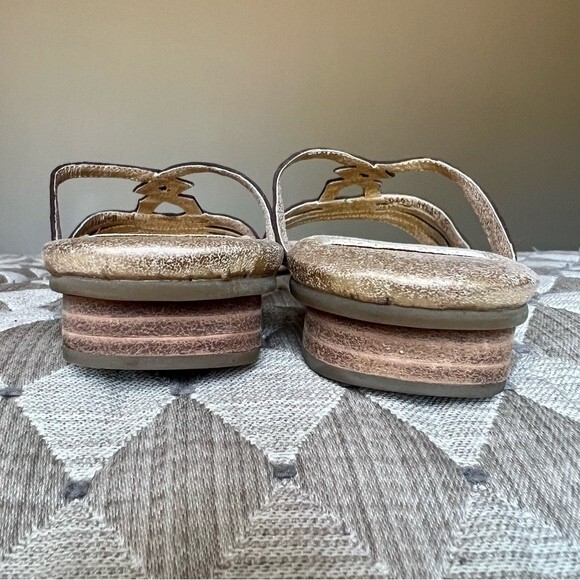 Shoola Layla Brown Leather Slide Sandals Metallic Gold Footbed Size EU 39 US 8 - Picture 7 of 12